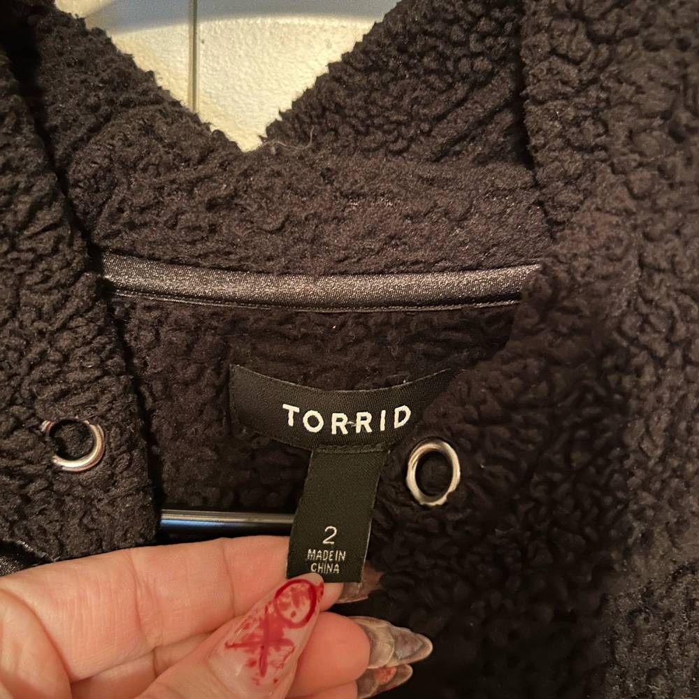 Torrid Black Teddy Jacket with Hood - Picture 2 of 4